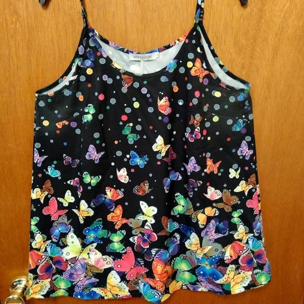 NEW! Misslook Butterflies/Polka Dot Spaghetti Strap Tank Size L